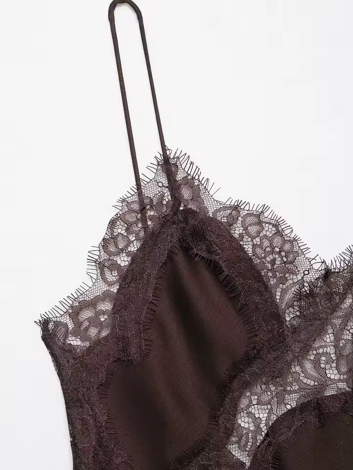 Aurora Asymmetry – Satin & Lace Dress