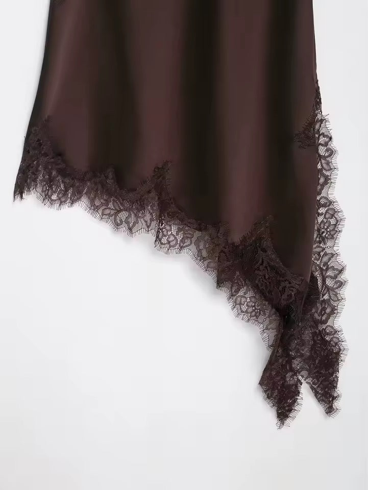 Aurora Asymmetry – Satin & Lace Dress
