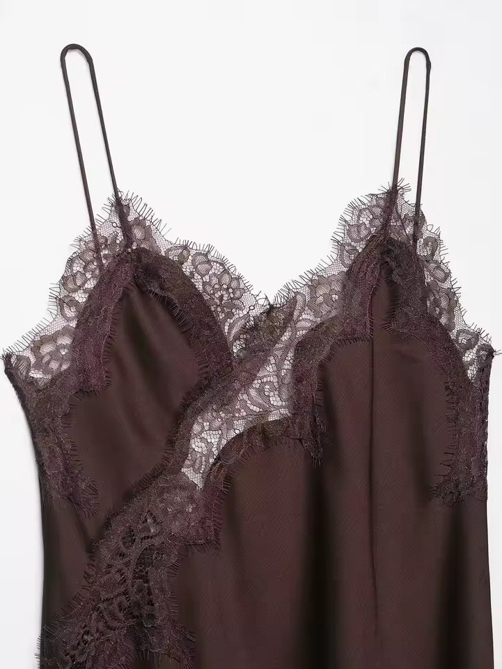 Aurora Asymmetry – Satin & Lace Dress