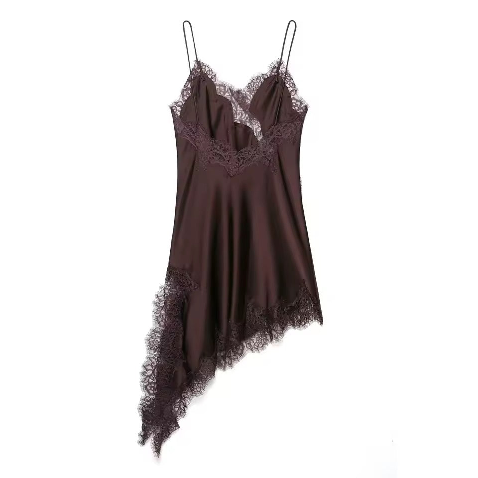 Aurora Asymmetry – Satin & Lace Dress